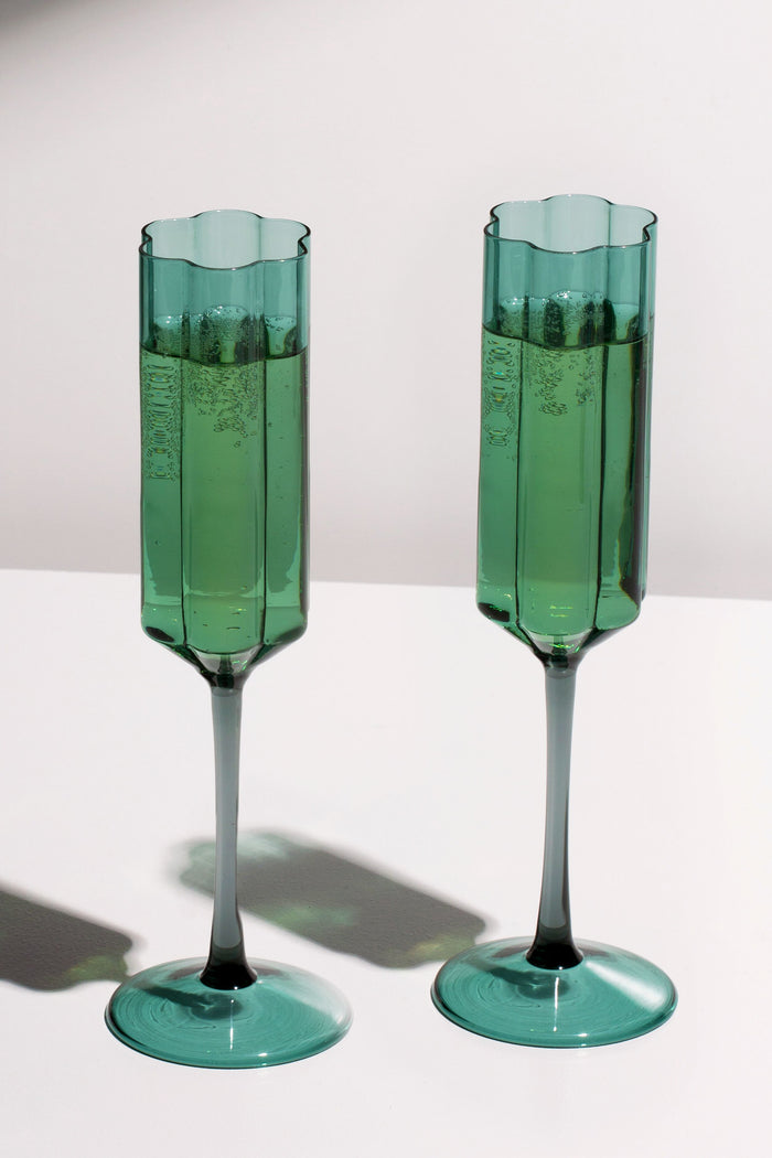 Teal Wave Flutes (Set of 2)