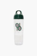 This BPA-free clear plastic water bottle from Tervis Tumbler x Tuckernuck features a dark green lid and two crossed tennis rackets on the front—perfect for sports enthusiasts.