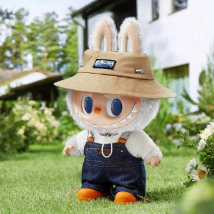 The Monsters Fall in Wild doll in denim overalls, white t-shirt and brown bucket hat