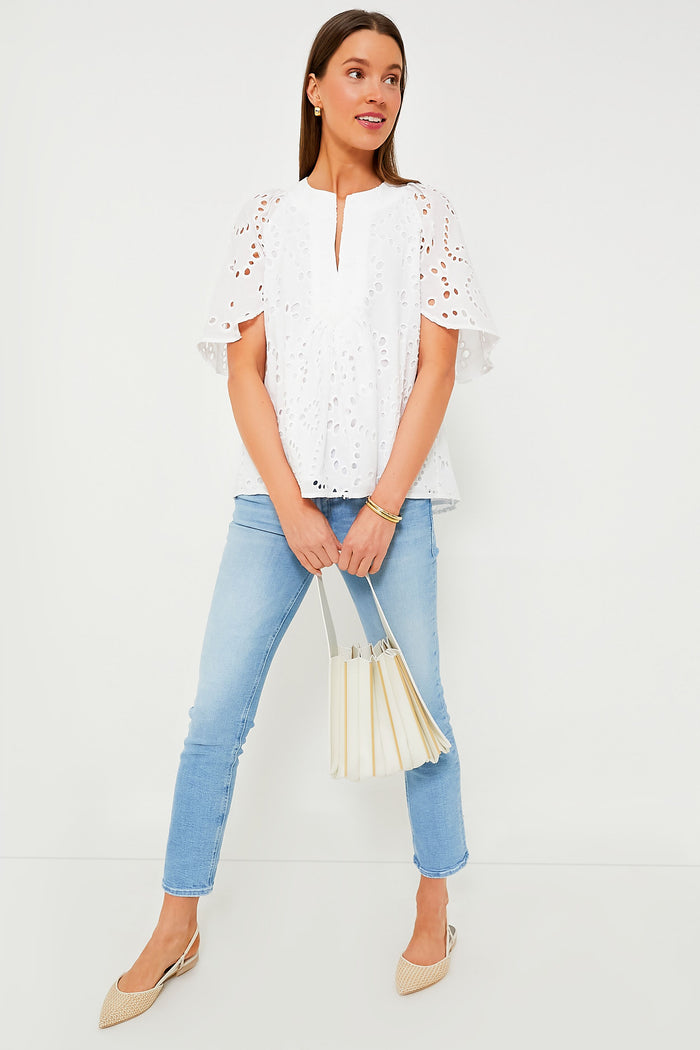 White Eyelet Finley Flutter Sleeve Top