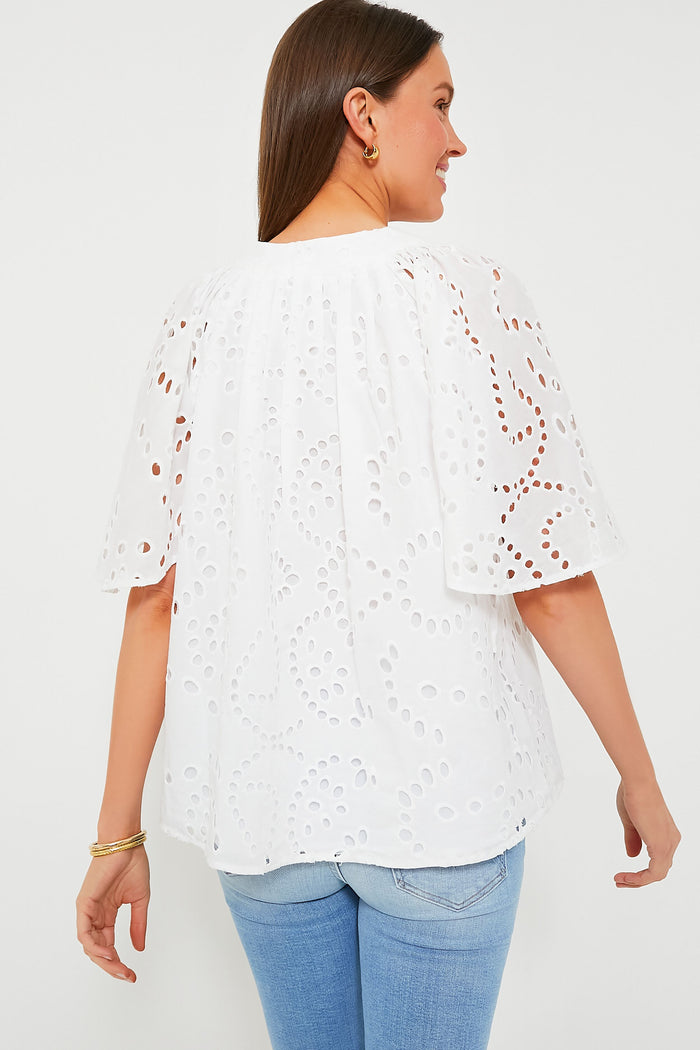 White Eyelet Finley Flutter Sleeve Top