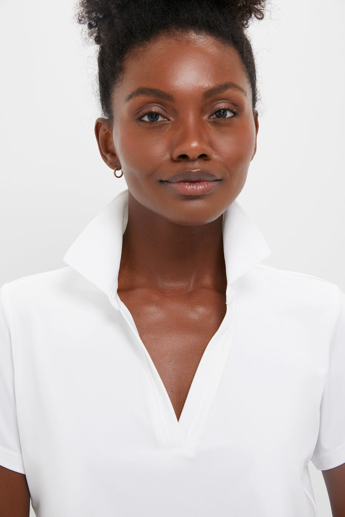 White Short Sleeve Performance Jersey Caroline Polo