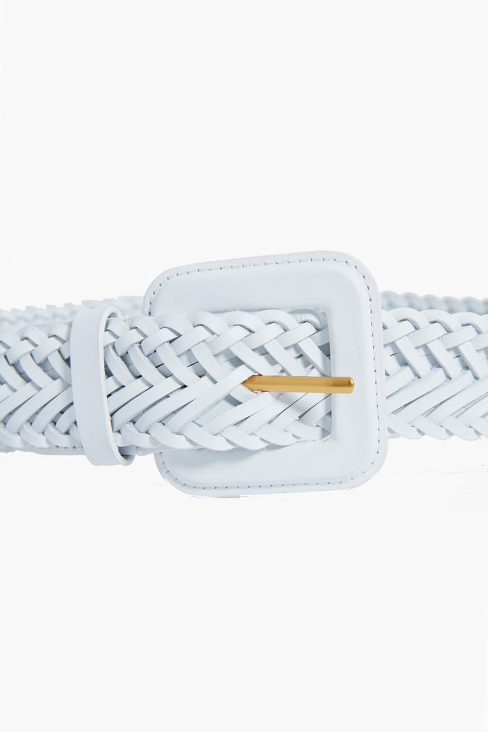 White Vachetta Oliver Thin Woven Leather Belt