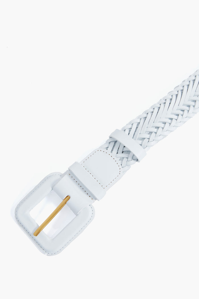 White Vachetta Oliver Thin Woven Leather Belt